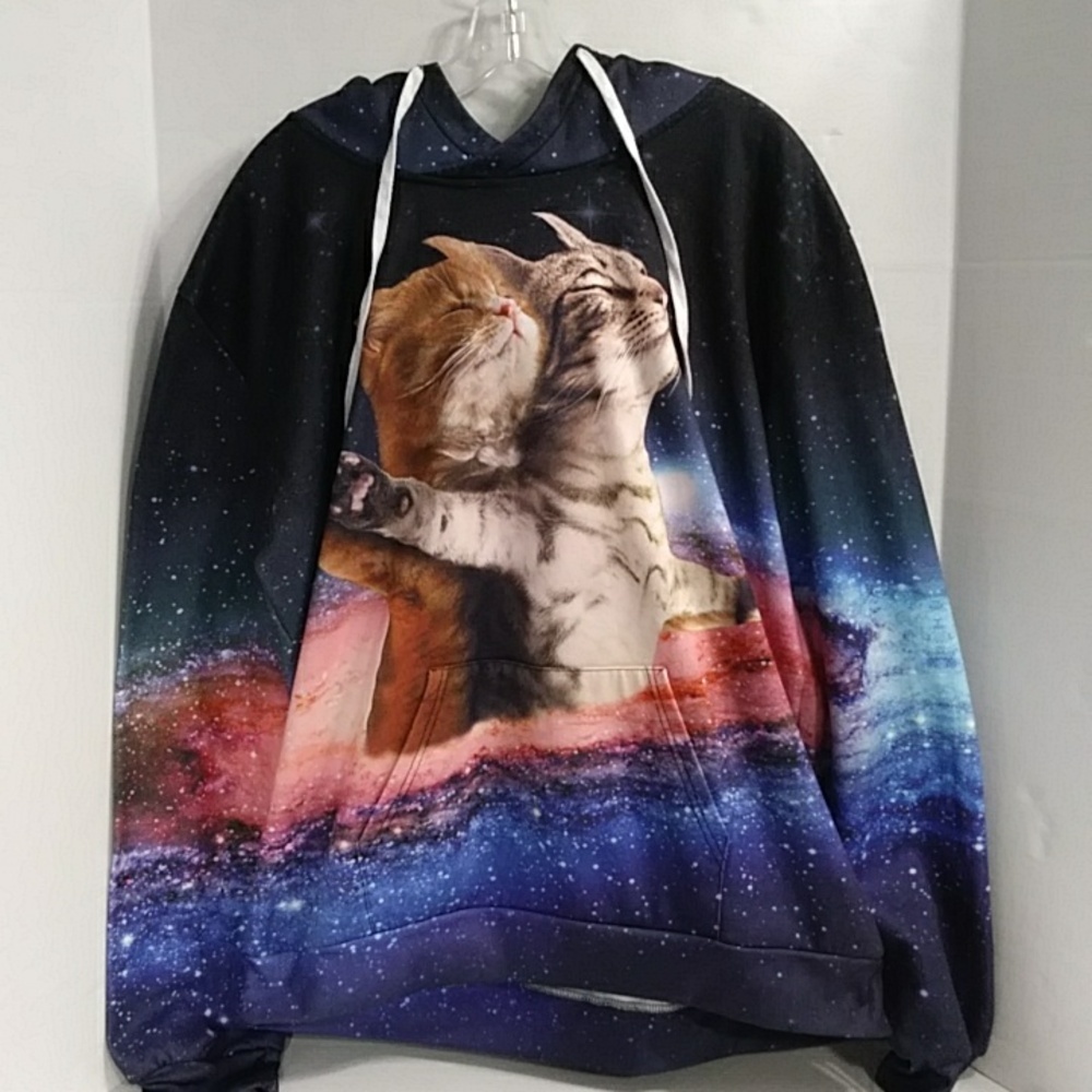 Space Kitties Titanic Galaxy Hoodie Sweatshirt Cat King Of The World Size 2XL